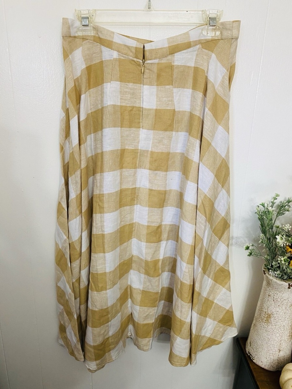 Who What Wear Yellow Plaid Midi Skirt Linen Blend Cottagecore Coastal - Picture 4 of 5